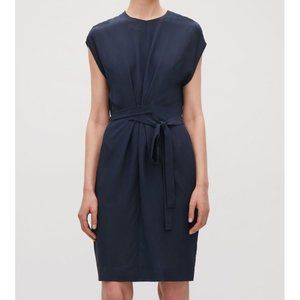 COS Wrap Tie Silk Dress w/ pockets in Navy NWOT